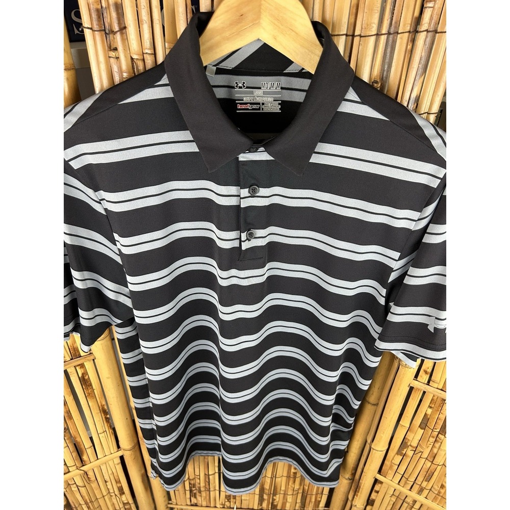 Under Armour Heat Gear Men's Short Sleeve Polo - Black Gray - Medium Loose Fit - Picture 5 of 15